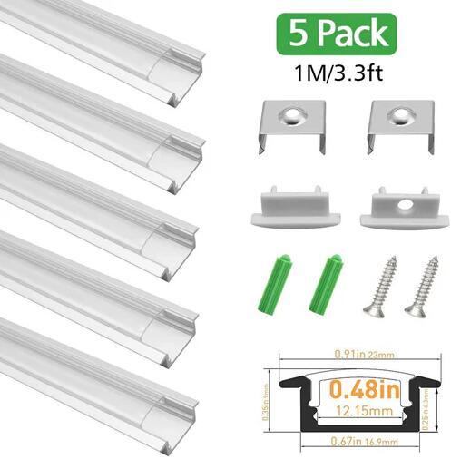 (image for) Silver U01 9x23mm U-Shape LED Aluminum Channel System for LED Strip Light Installation